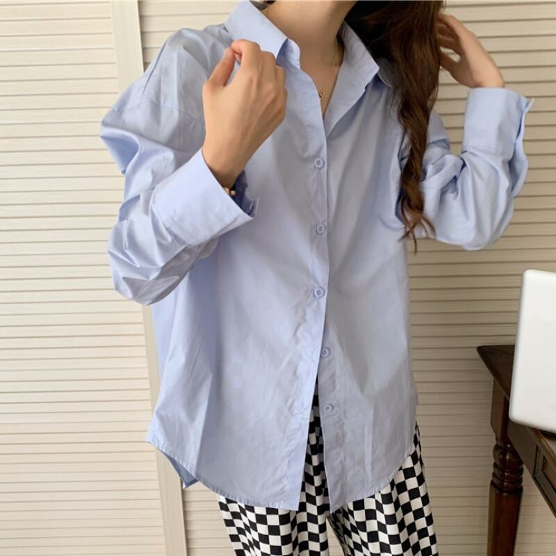 シャツ オータムスタイルルーズ薄手ホワイトブラウス ロング 秋物 1号婦人54137670704