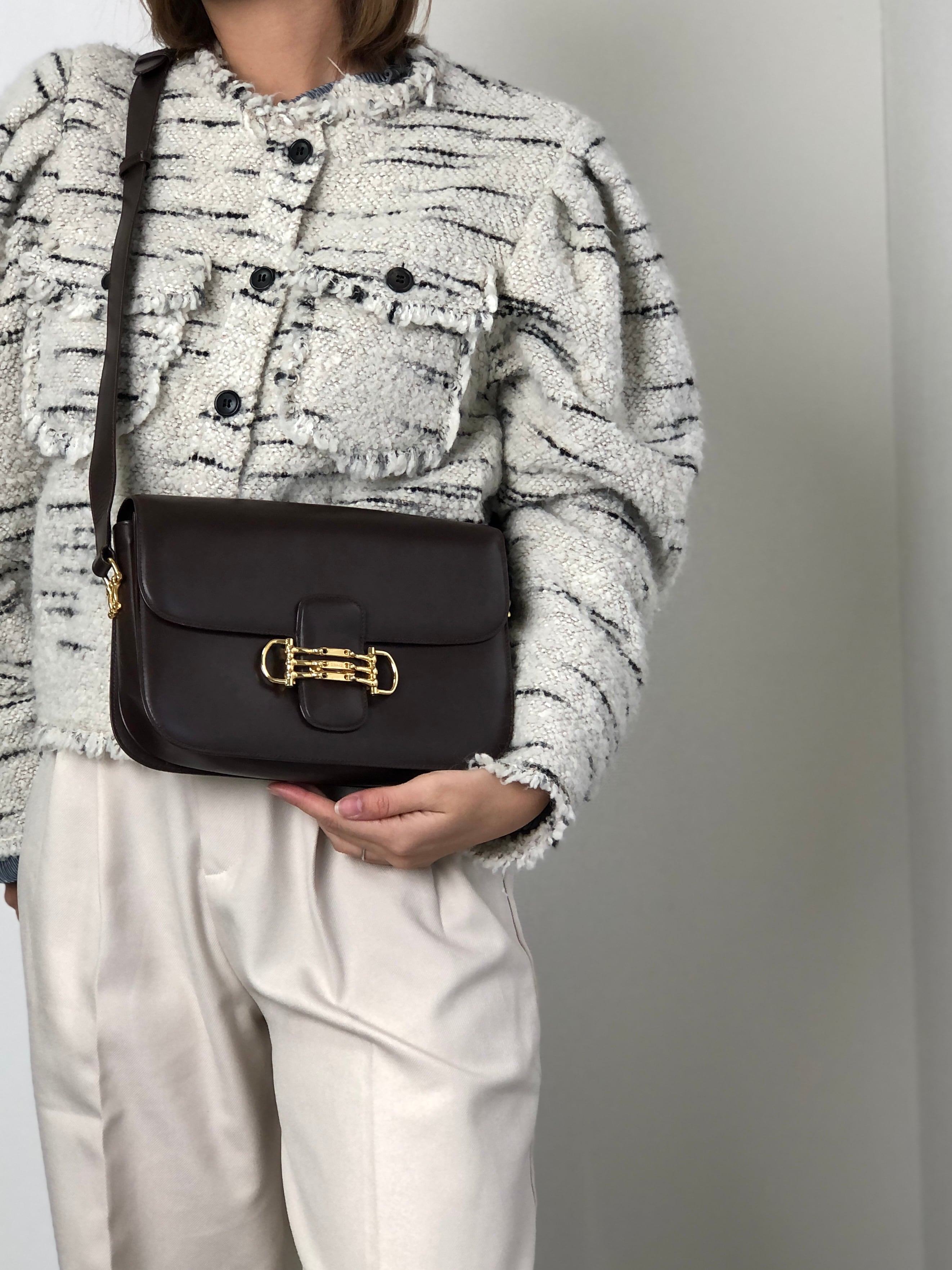 CELINE セリーヌ ショルダーバッグ ブラウン ホースビット レザー フラップ vintage ヴィンテージ オールド 7atjbx