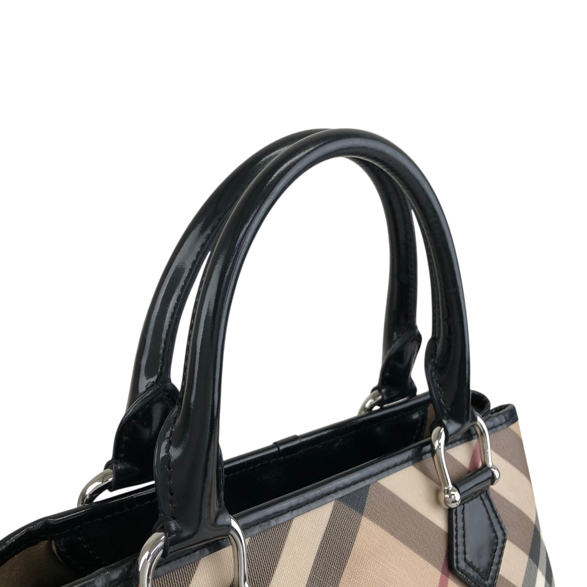 BURBERRY バーバリー チェック ハンドバッグ ベージュ エナメル×PVC