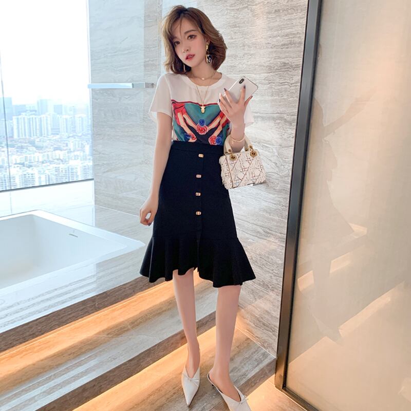 ラウンドネックプリントTシャツ スカート スプリング 春物 Oネック MIUCO35123498318