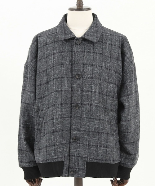 Plaid Pattern Rib Design Jacket　Black