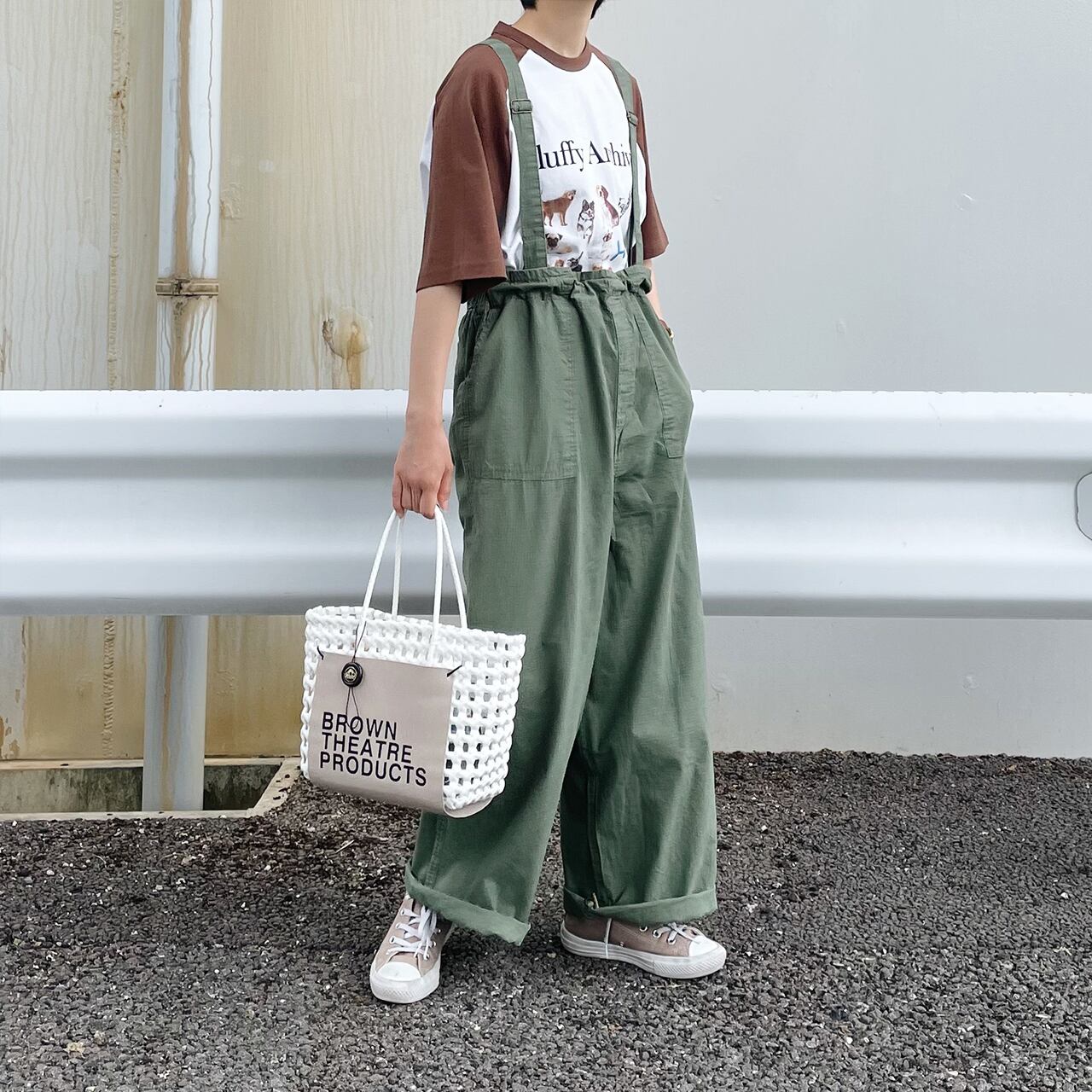 【THEATRE PRODUCTS】BROWN LABELED BASKET BAG (white)