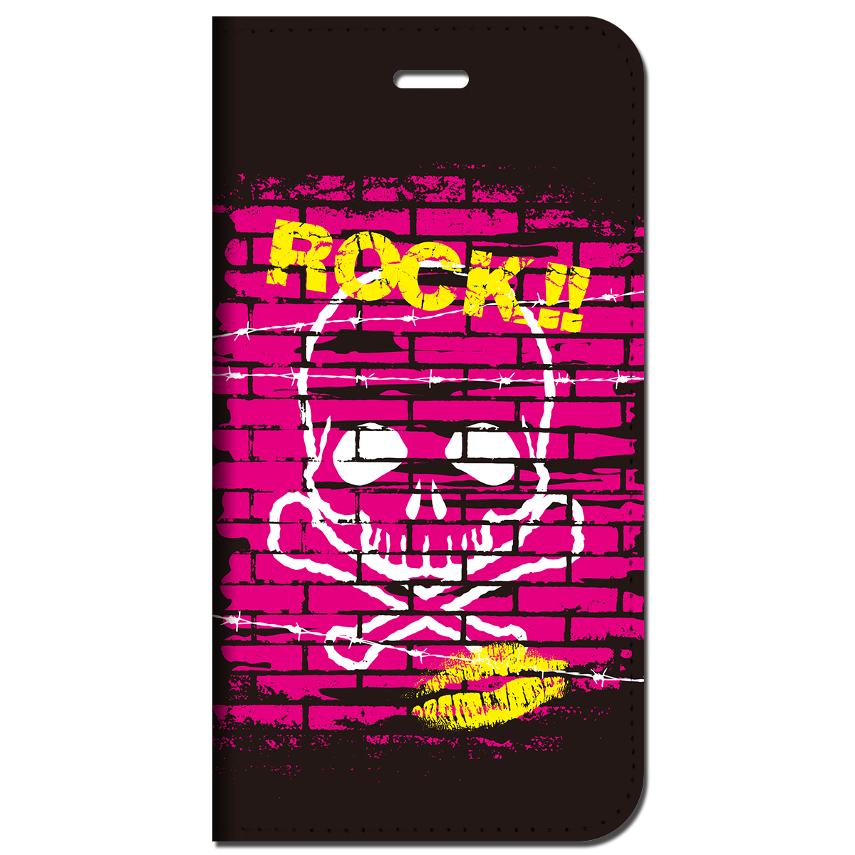 iPhone対応 スマホ 手帳型ケース スカルロックピンク アーティファクト メタル イラスト 【iPhone17 / iPhone16 / iPhone16e / iPhoneSE 他 iPhone各機種対応】 st53