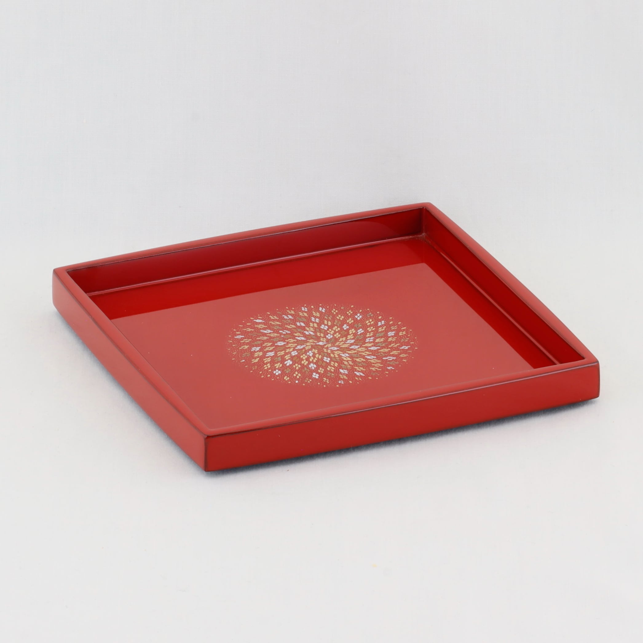 1509 輪島塗 銘々皿／隅立胴張形形／朱塗／小華沈金／五枚組 | 輪島塗