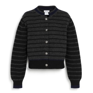 BARRIE　BORDER CASHMERE CARDIGAN　CHARCOAL/BLACK/MULTI