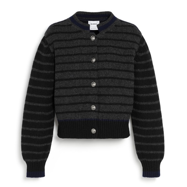 BARRIE　BORDER CASHMERE CARDIGAN　CHARCOAL/BLACK/MULTI
