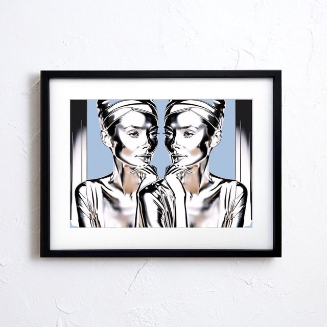 Iron Woman Audrey Ⅴ blue｜静寂と知性が宿るメタリックアート｜未来を映す女性像のモダンポスターA2ポスター