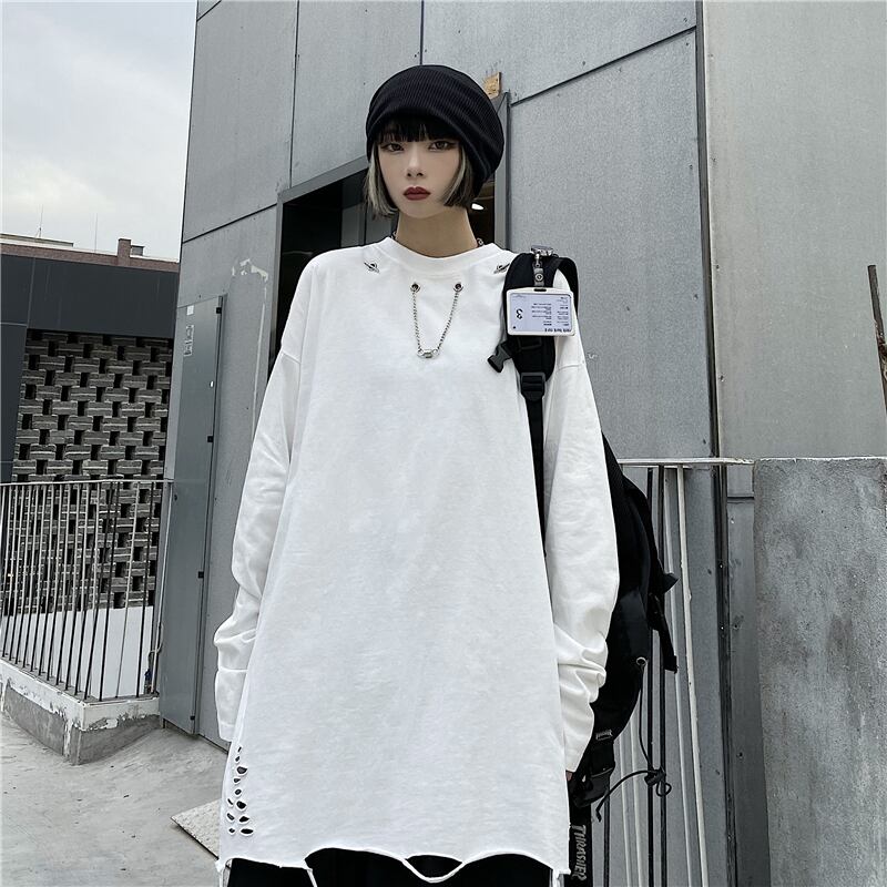 スプリングサマーホワイトソリッド カラーシャツ ベーシックTシャツ トップス ロング 大きめサイズ 春物 夏物 ソリッドカラー ケッペル9938974326