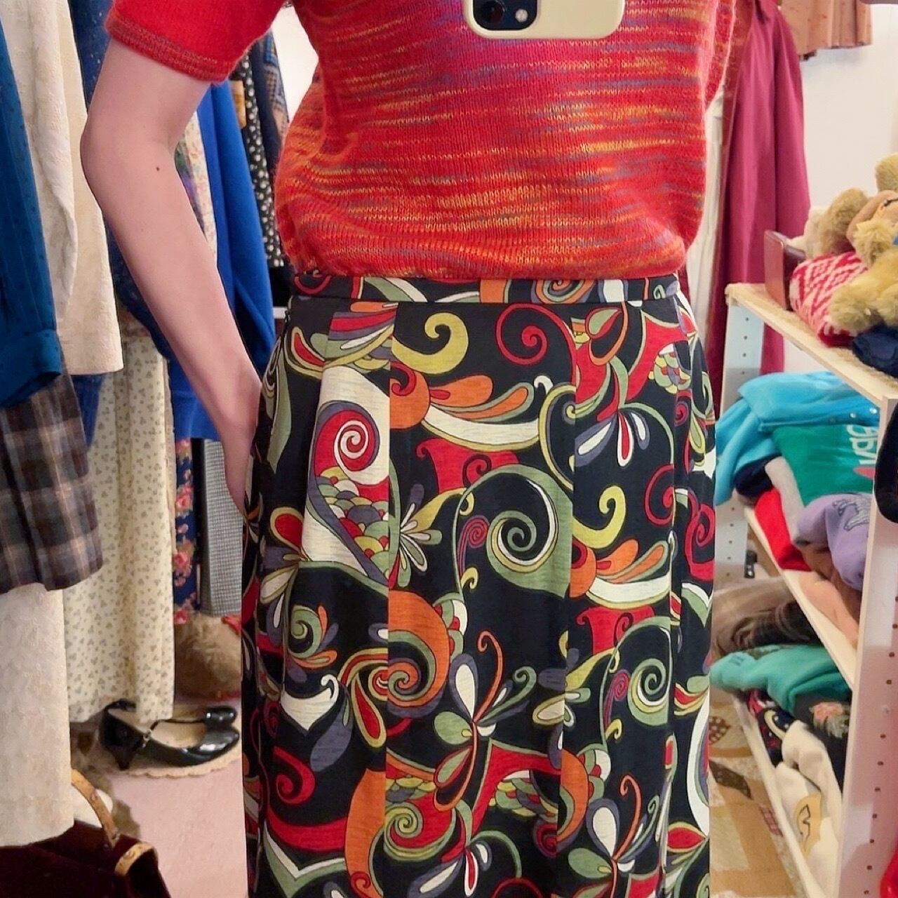 psychedelic pattern flare skirt