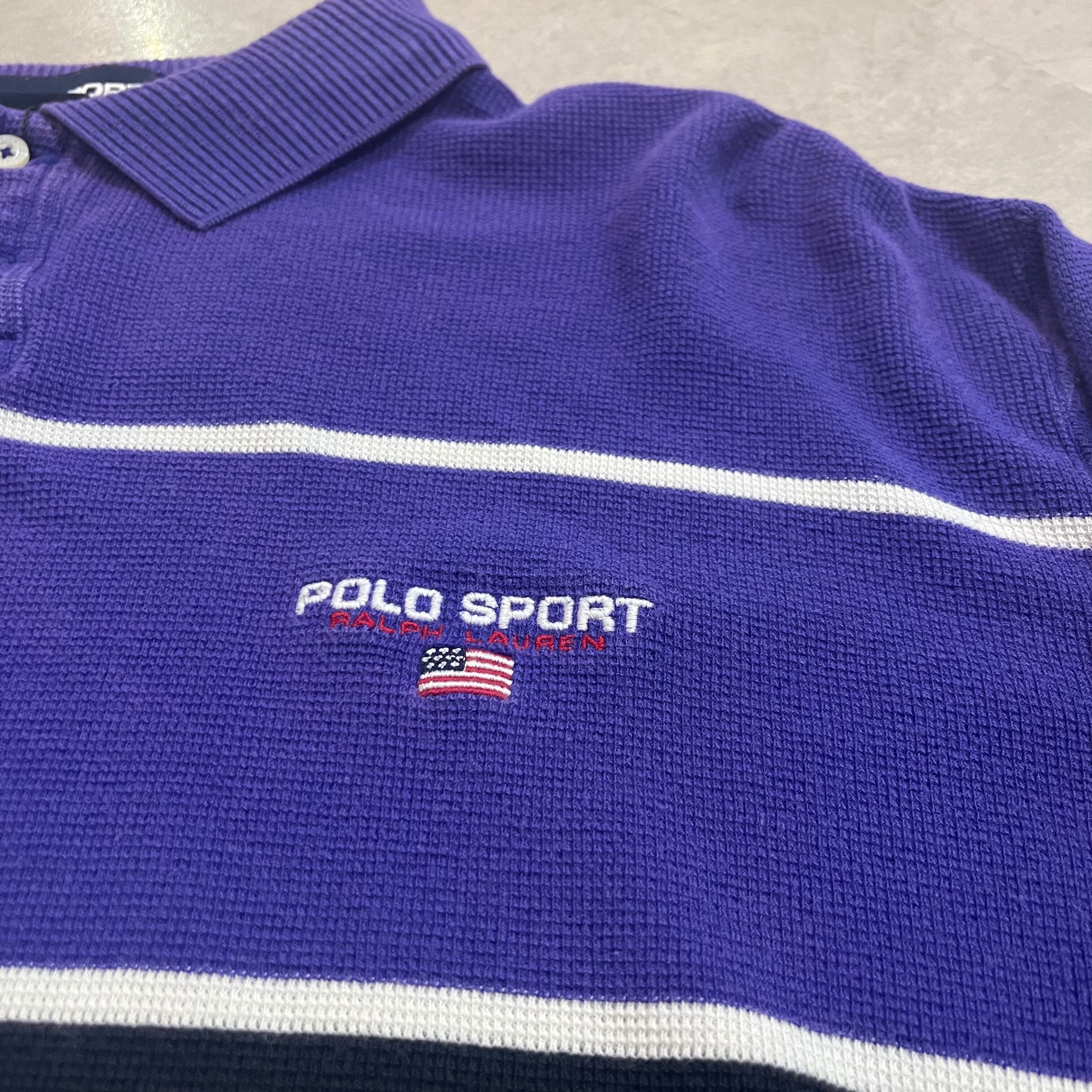 size : XL【 POLO SPORT 】ポロ・スポーツ 長袖ポロシャツ ラガーシャツ マルチボーダー 紫 黒 赤 古着 古着屋 高円寺 ビンテージ