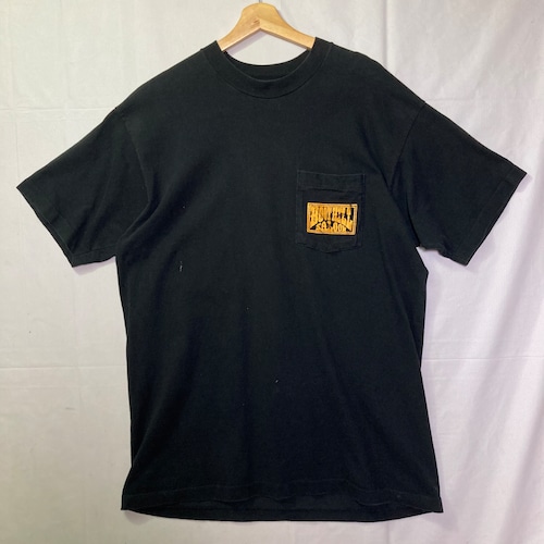 90s USA製 Boot Hill Saloon ポケットTシャツ シングルステッチ フルーツオブザルーム ヴィンテージ ブラック プリント XL デイトナビーチ
