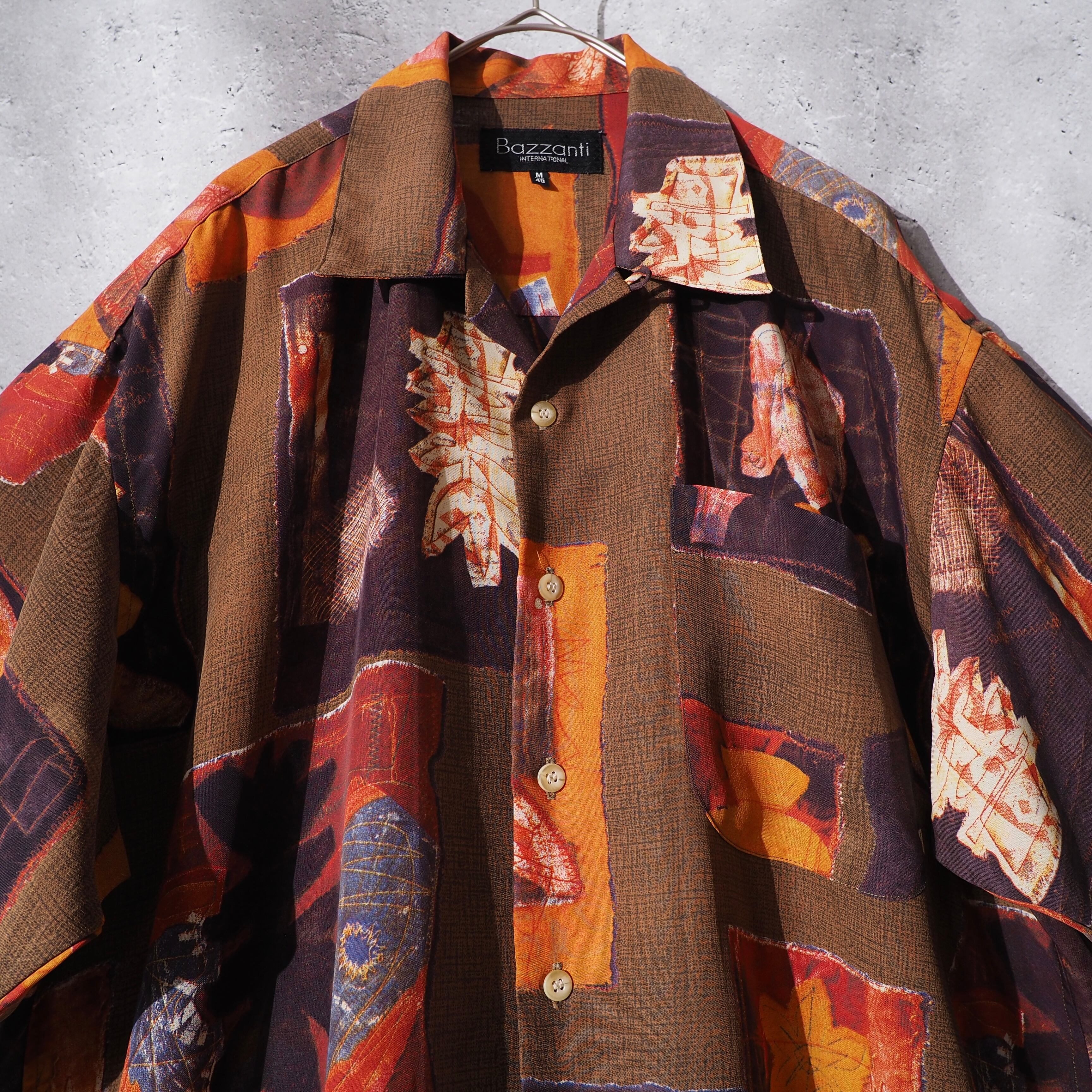 1990s ” Bazzanti ” retro modern art printed vintage open callar shirt