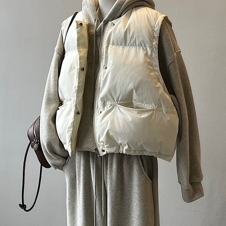 ショート丈 ジップアップ ダウン ベスト ◆2col YH9906