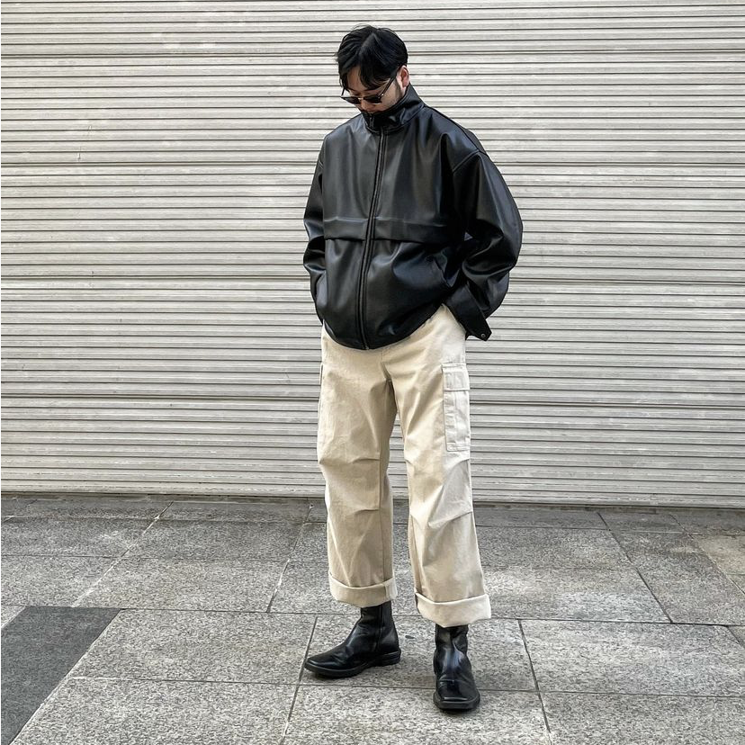 JIAOLANDI立襟オーバーレザージャケット