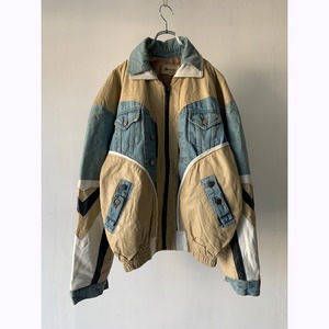 leather switching denim jacket