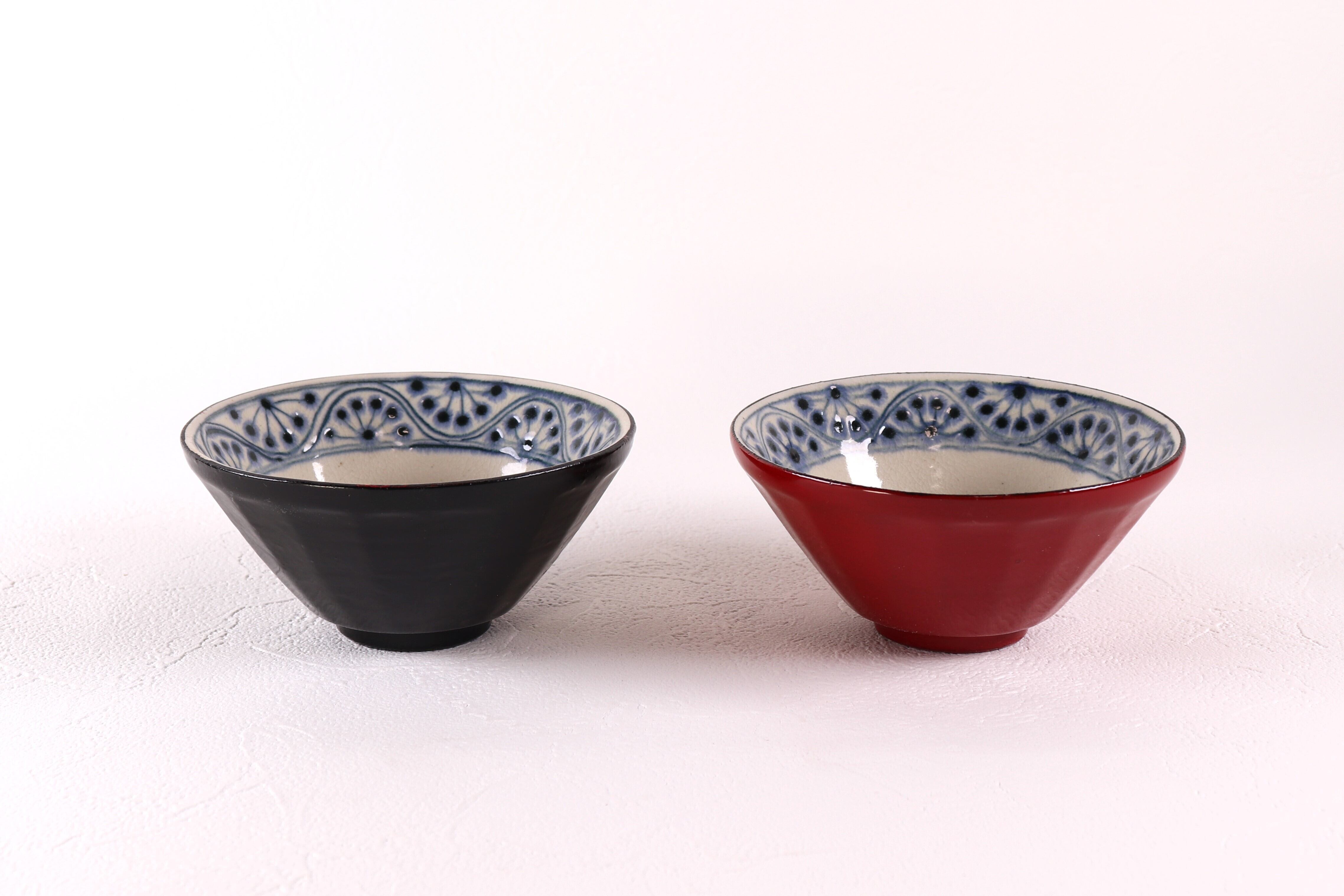 漆陶 面取り茶碗 花紋【アウトレット】