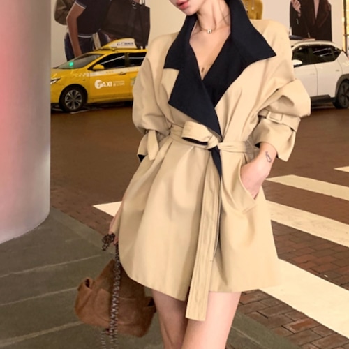 スリーブストラップバイカラーコート ・13207