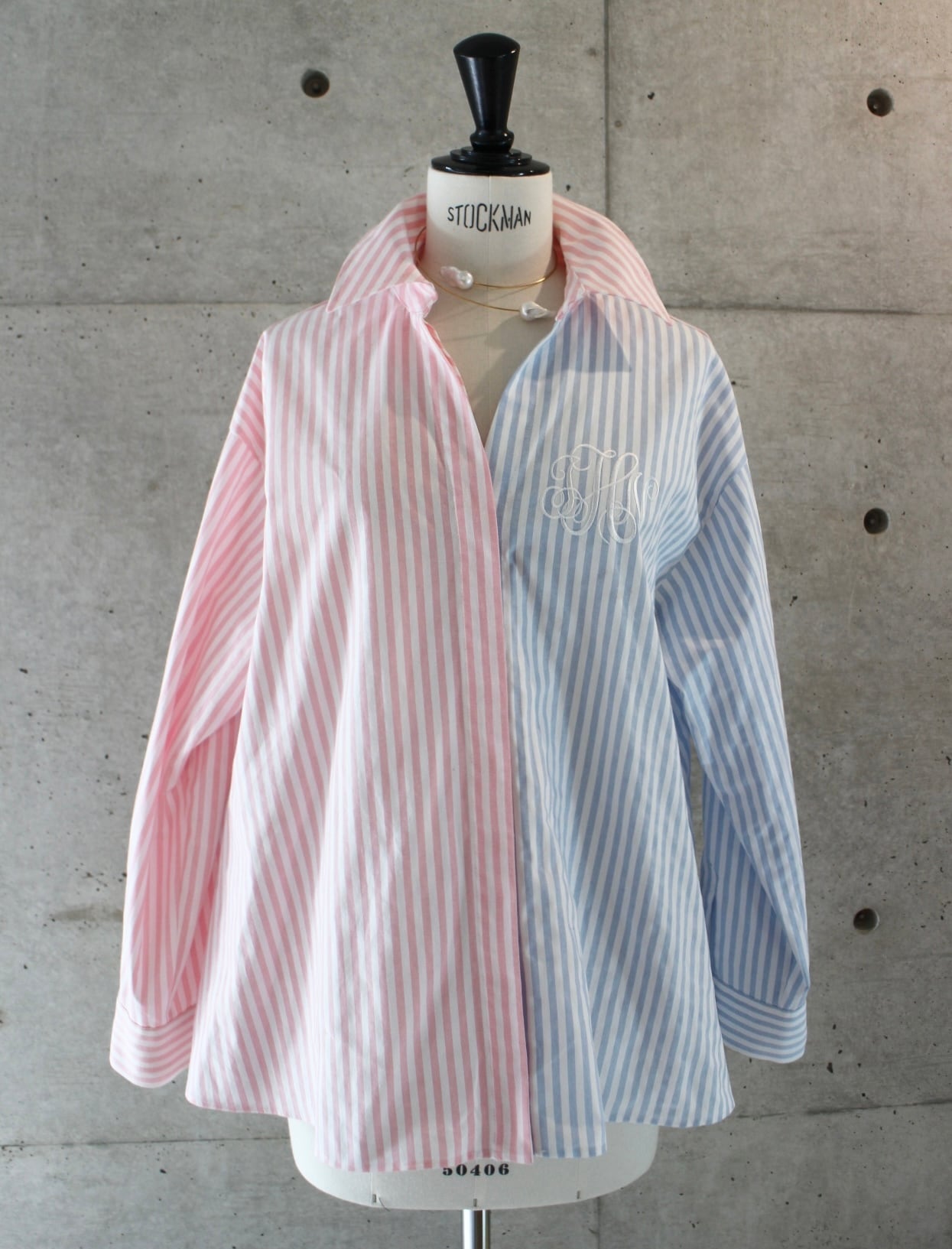 トップス rosy heart logo stripe basic shirt Stripe Mix shirts/Pink×Light Blue | J.N.Hearts