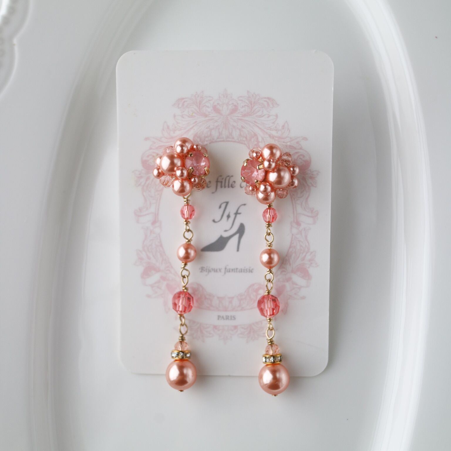 【Milky Apricot】2way ミルキーアプリコットビジューピアス／イヤリング