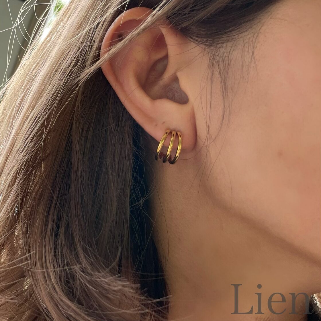 3連 フープ ピアス◇つけっぱなし!OK 316L サージカルステンレス Lien 