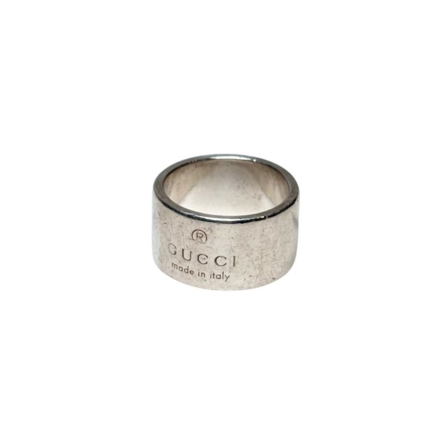 GUCCI heavy gauge silver wide logo ring