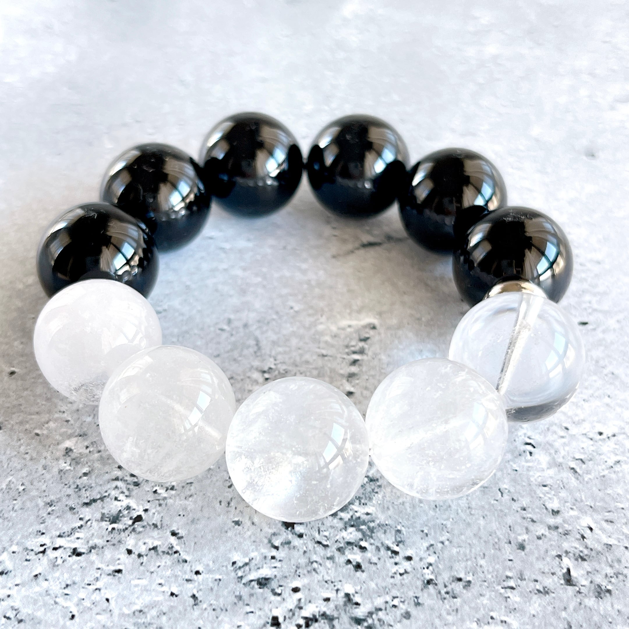 受注製作】アイスクリスタル&モリオン18mm✧陰陽ブレスレット✧大玉