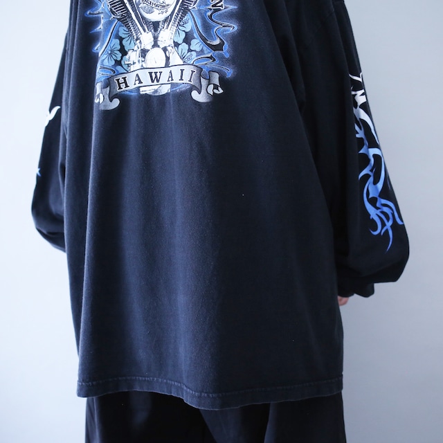 "HARLEY-DAVIDSON" sleeve and back good printed XXXL over silhouette l/s tee