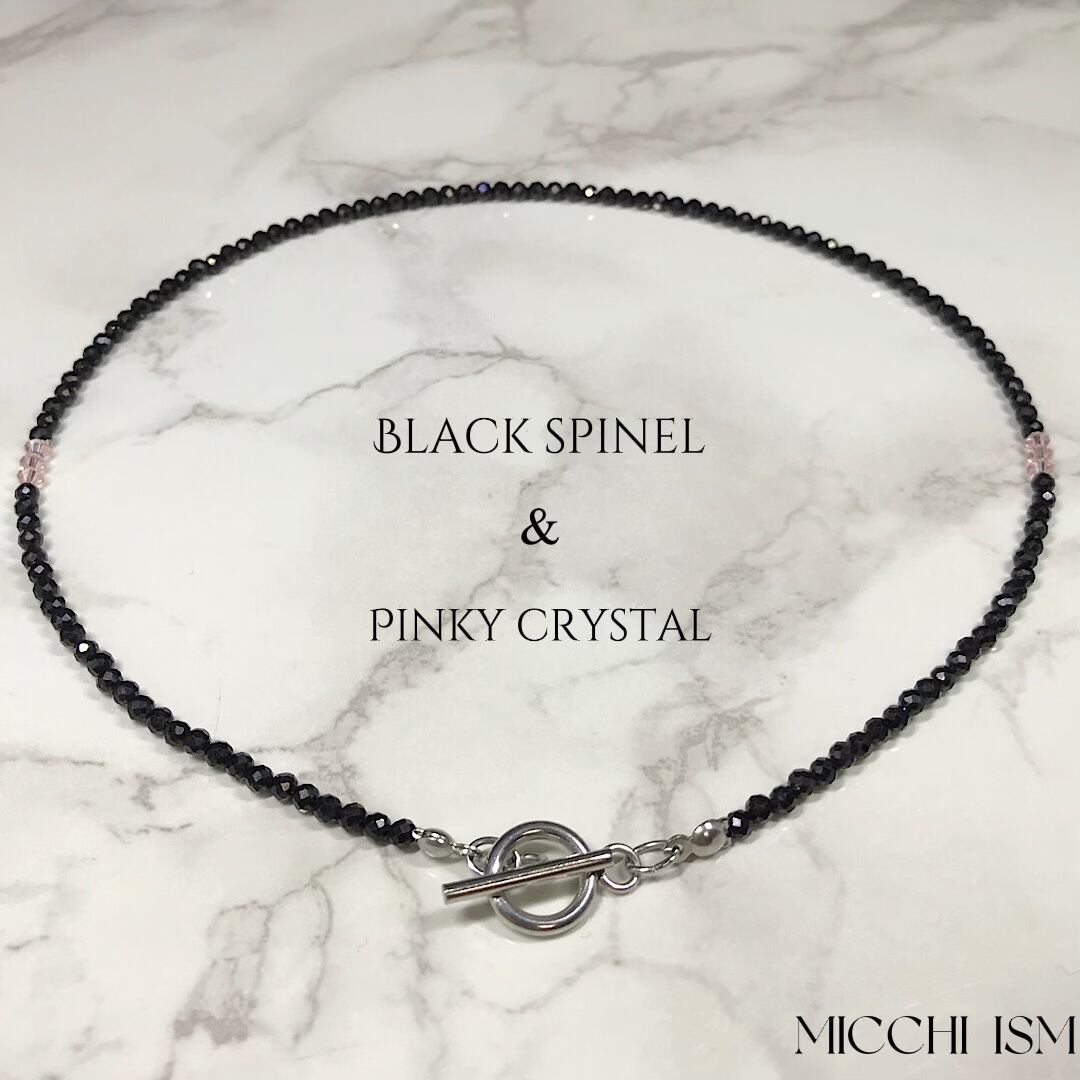 Black spinel 2 Pink Crystal necklace 3mm | MICCHI ISM アクセサリー