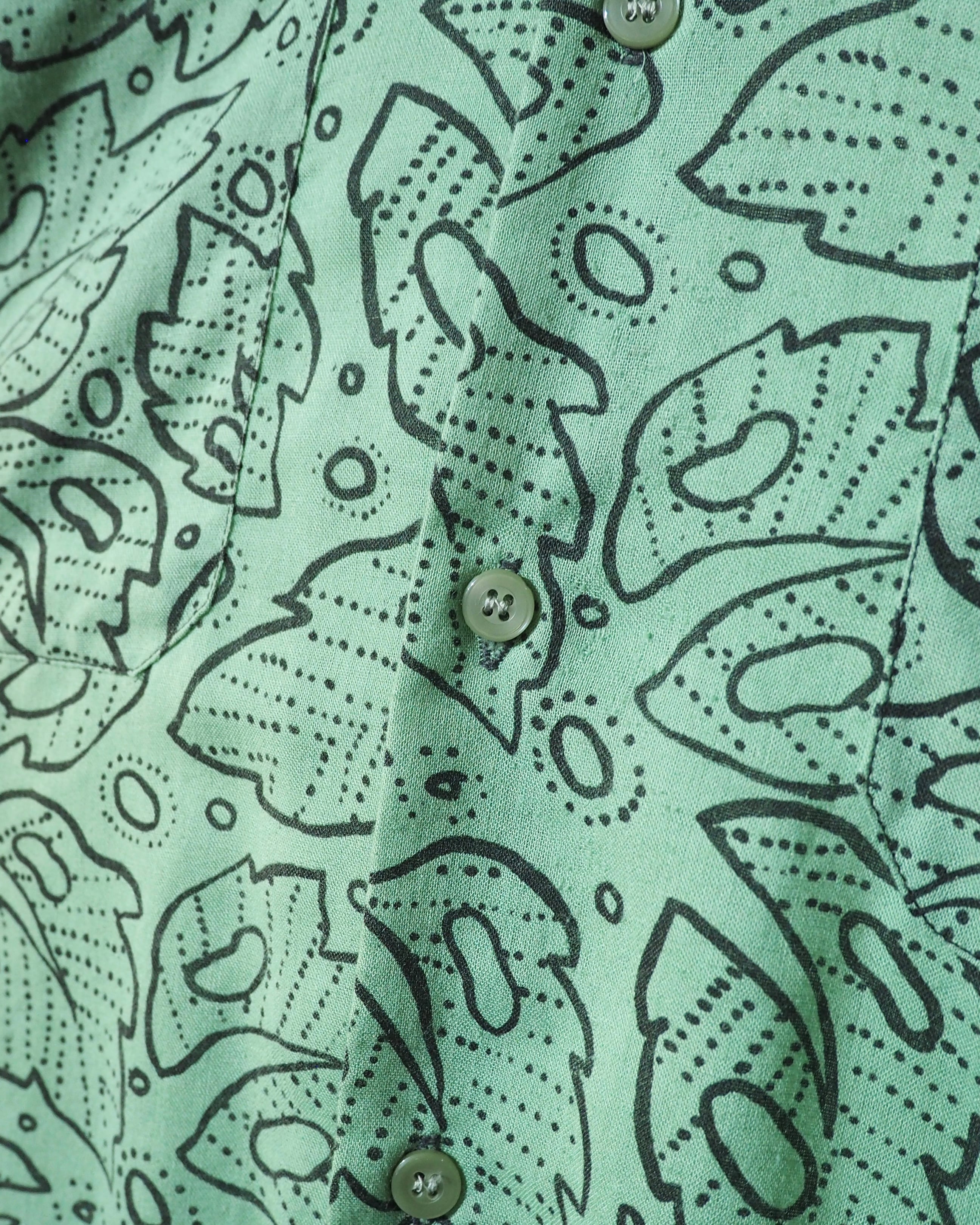 1990s Mint green Leaf pattern vintage Drape loose shirt