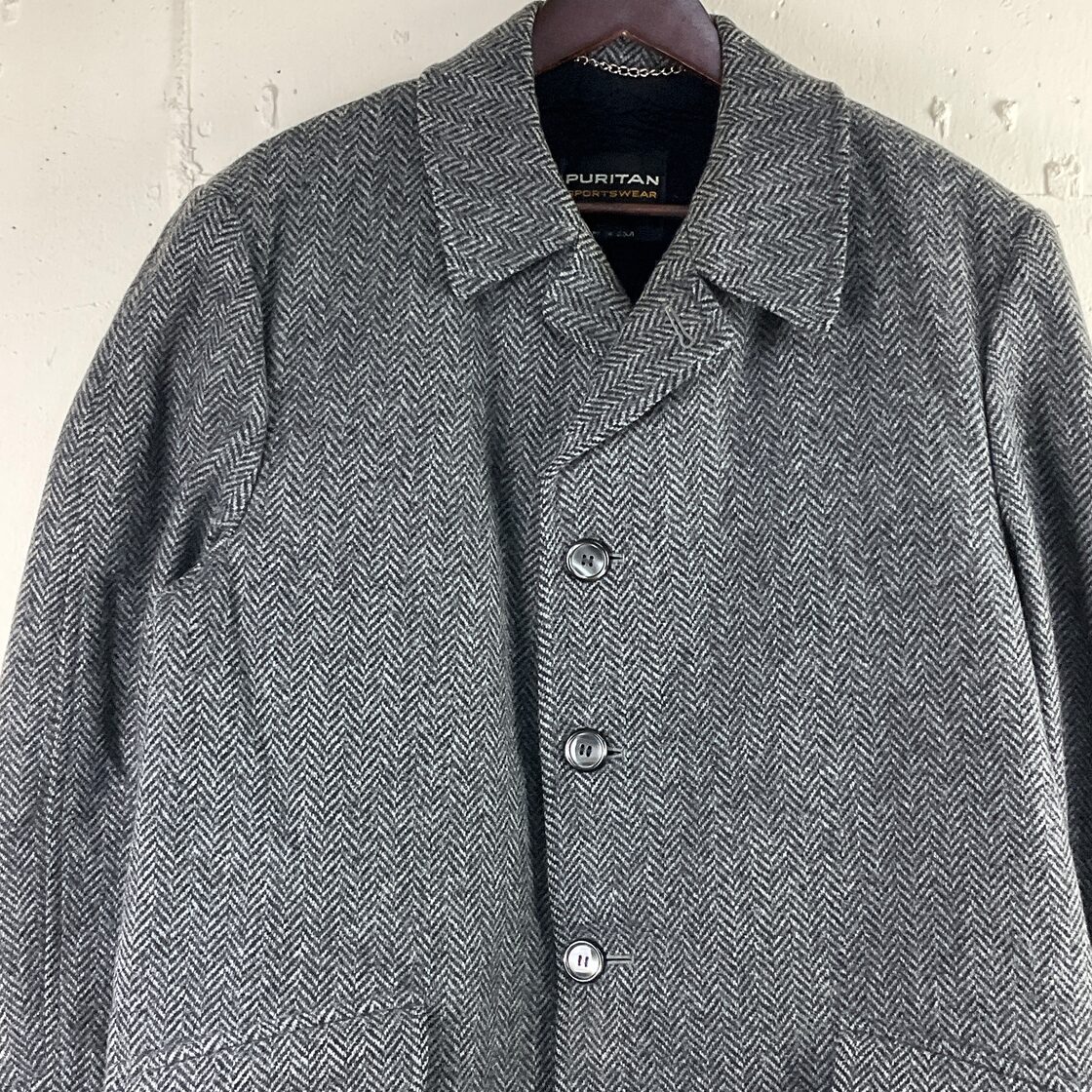 USA製 70年代 70s PURITAN ヘリンボーン ウールコート 42 古着 