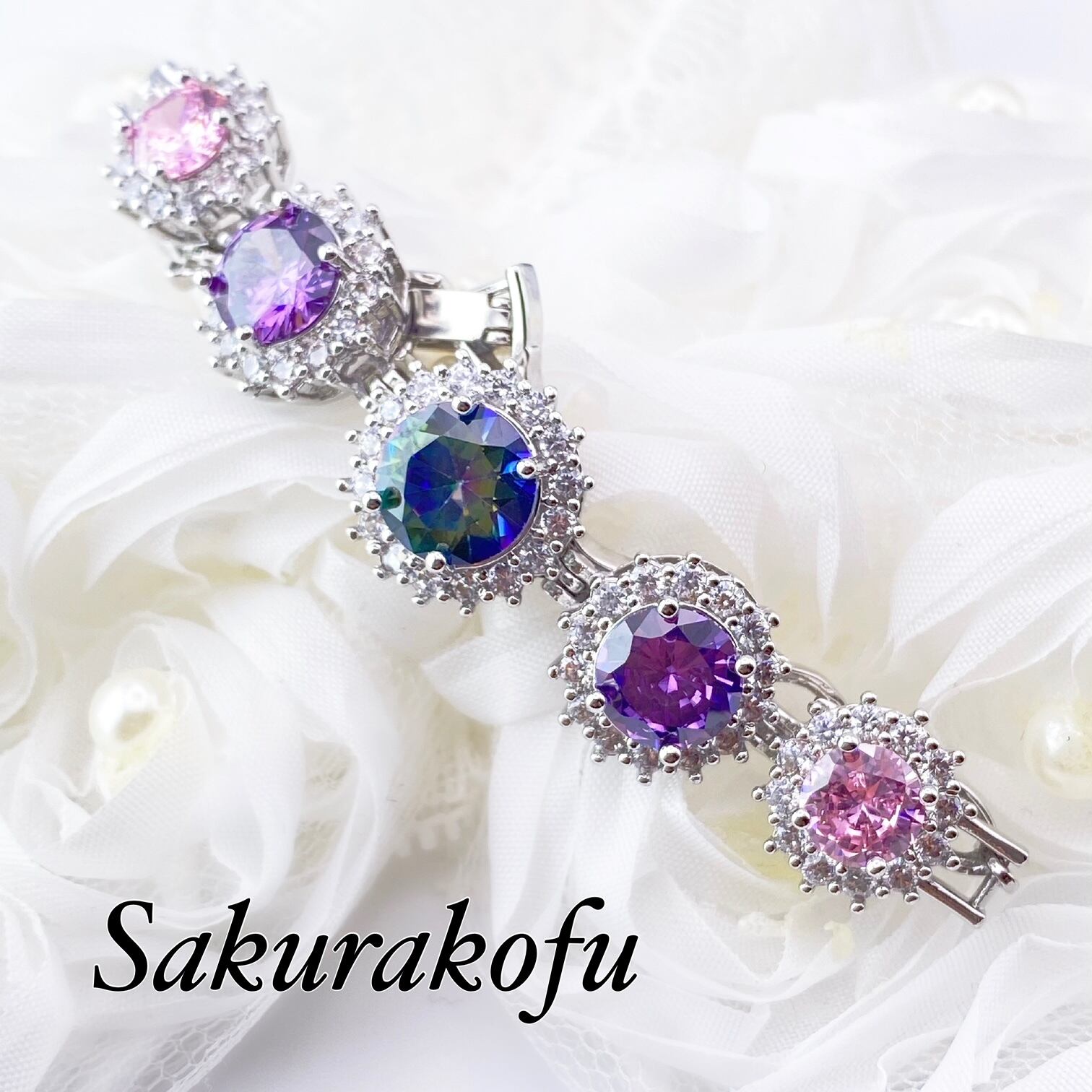 D125 人気デザイン レディース ブレスレット マルチカラーストーン ピンクサファイア アメジスト ミスティックトパーズ