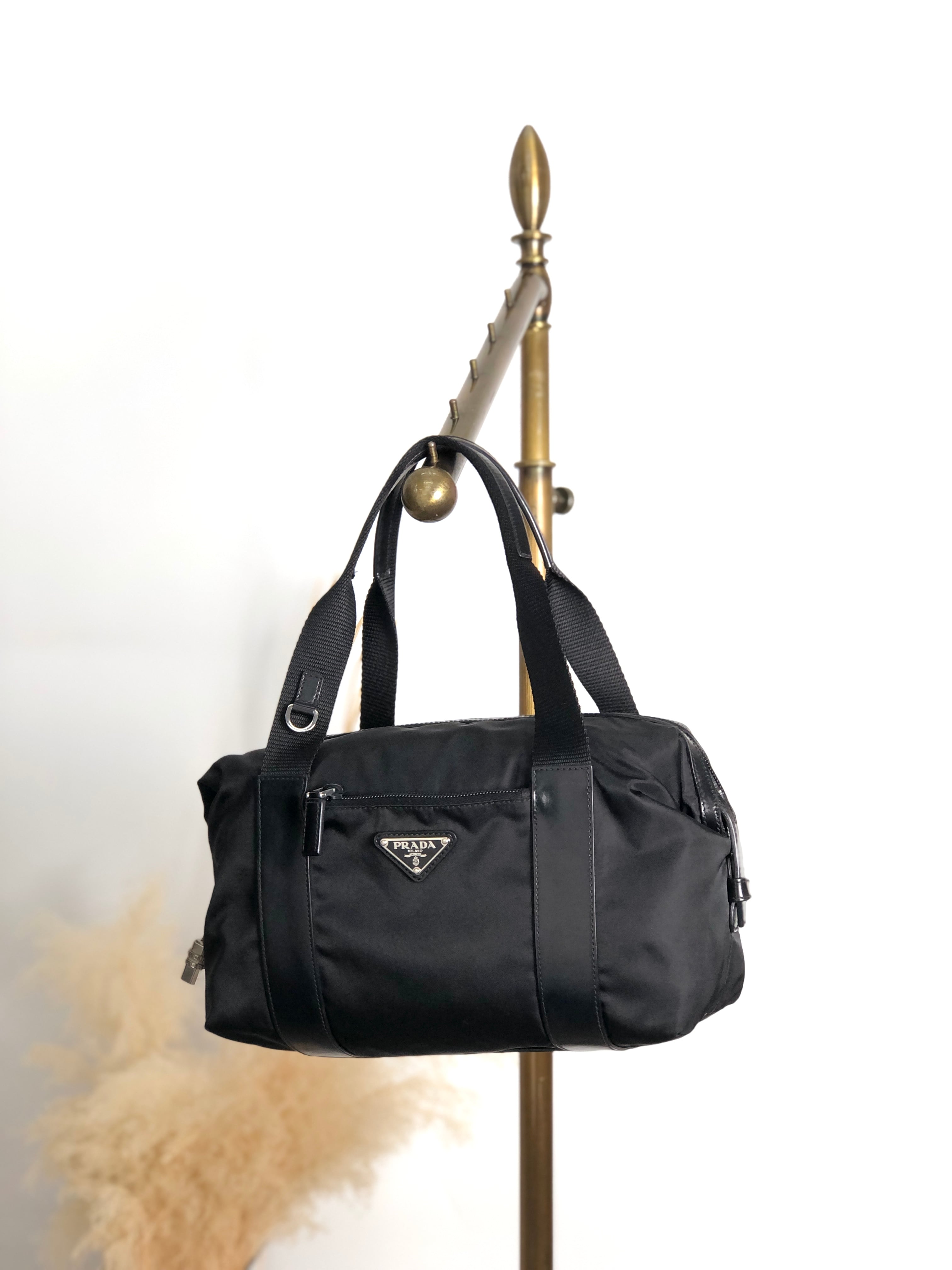 PRADA プラダ ハンドバッグ ブラック トライアングルロゴ ナイロン ミニボストン BR3697 vintage ヴィンテージ オールド ftdzu4