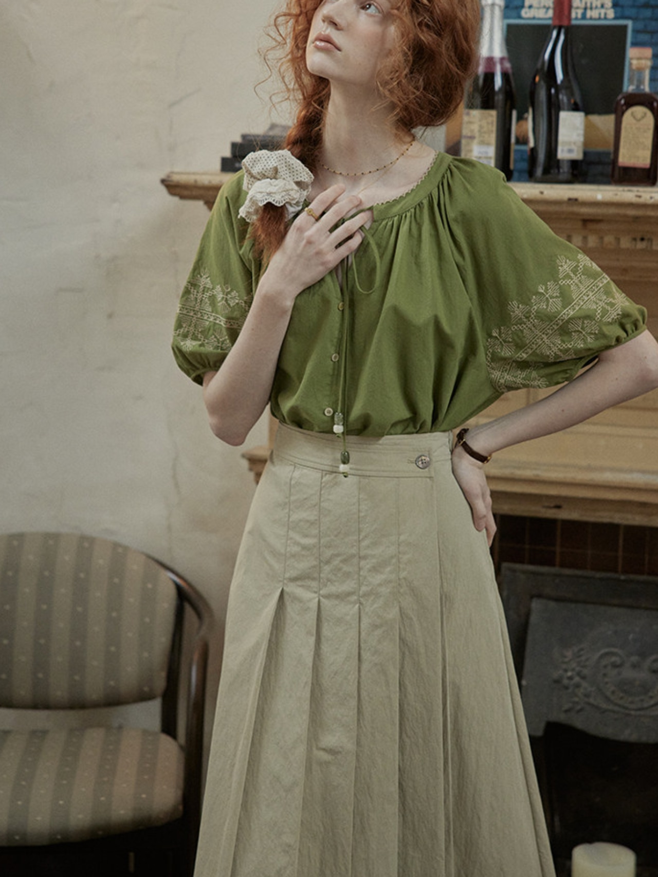 Jardin Vert Embroidery Blouse F0711