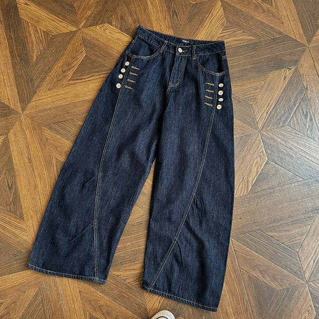 RCMANボタン飾りデニムカーブパンツ