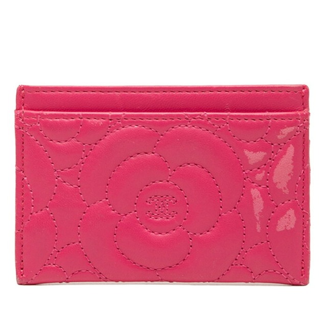 シャネル カメリア カードケース パスケース ピンク ラムスキン レディース CHANEL 【中古】