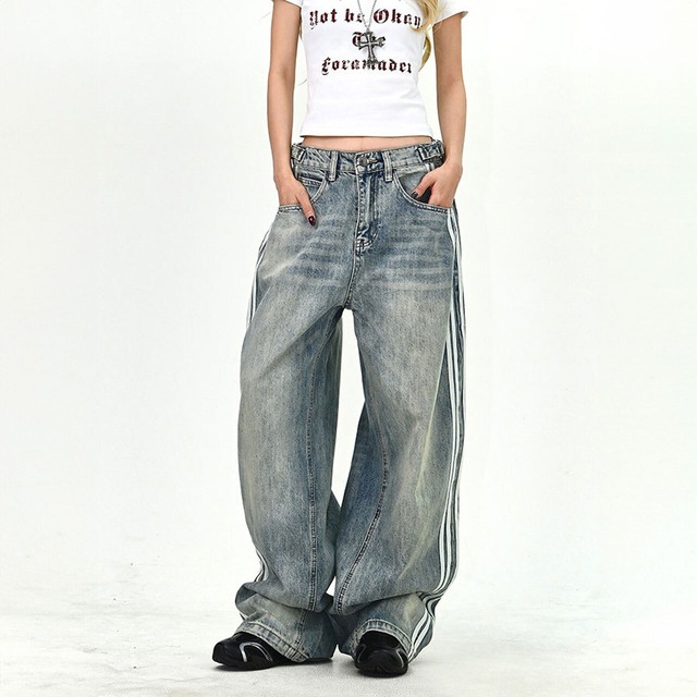 サイドラインウォッシュワイドデニムパンツ 1col   R01684