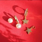 ◆3WAY ロマンチックな星と雪　チャームで楽しむフープピアス　アレルギー対応