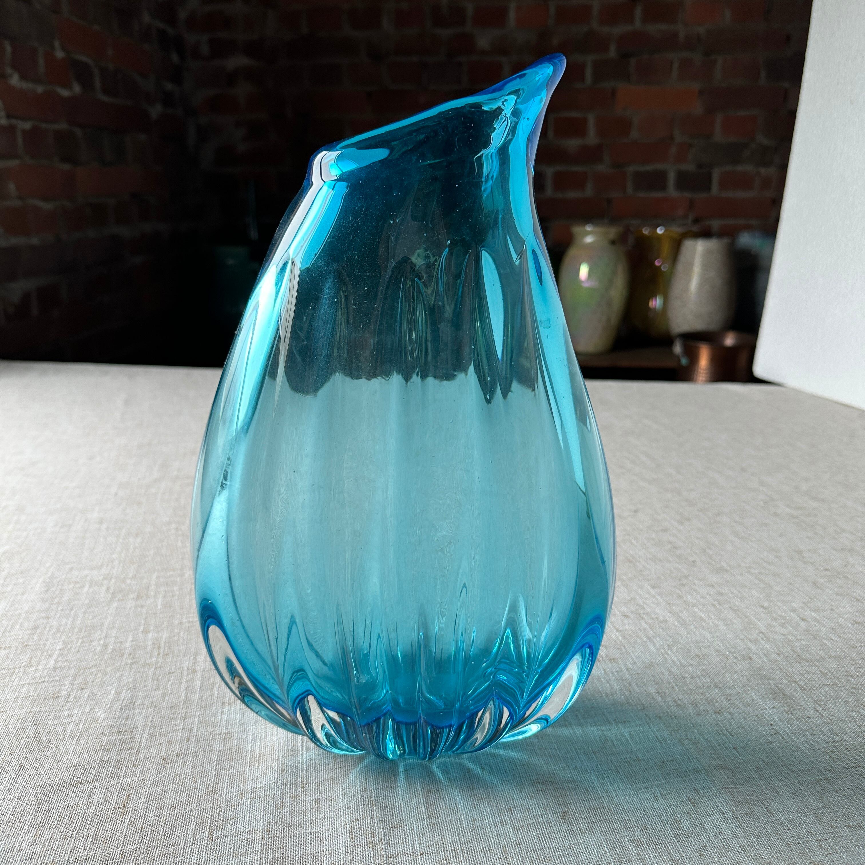 Blue Art Glass Flower Vase / H34cm