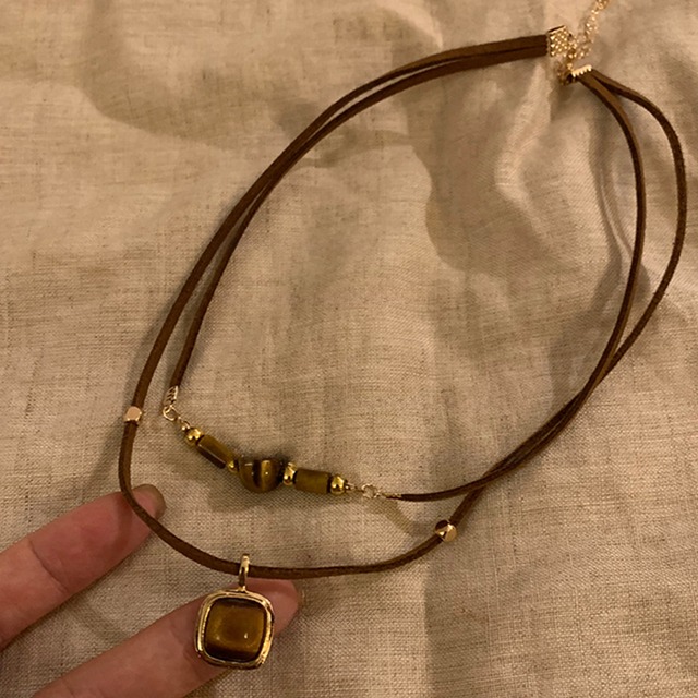 Somedayifレトロ虎目石のキノコネックレス 4s