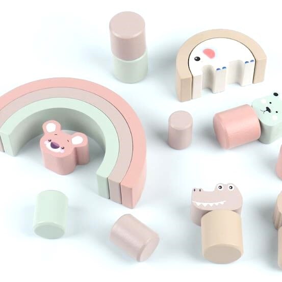 虹とどうぶつ 積み木 パステル | 木のおもちゃ レインボー アニマル つみき