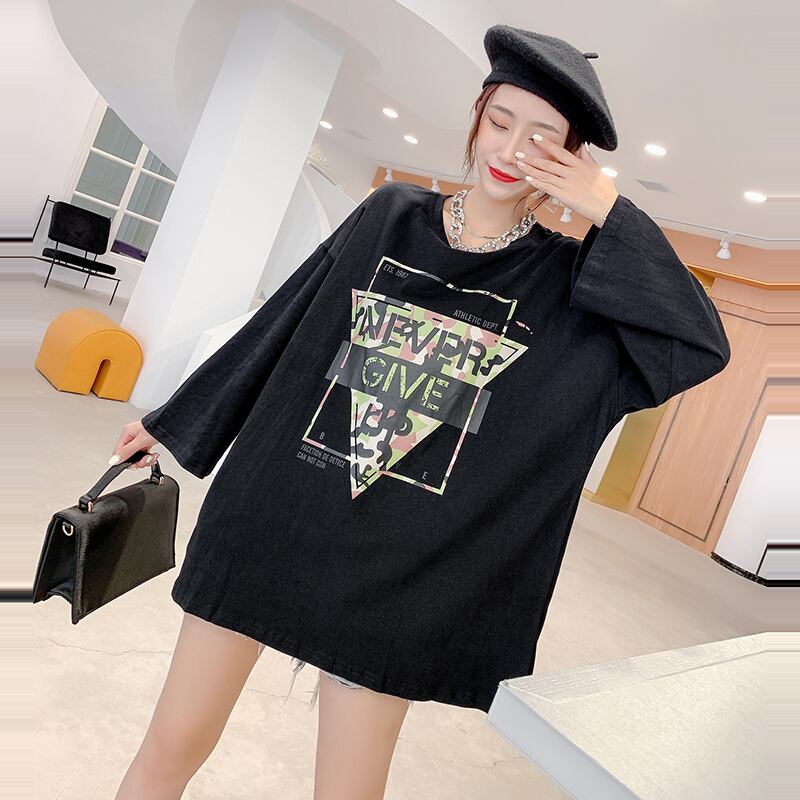 脂肪mm秋服プラスサイズ300 catties洋風痩身トップスプラス脂肪緩い長袖の手紙tシャツの女性 ミックスインファッション67953417207