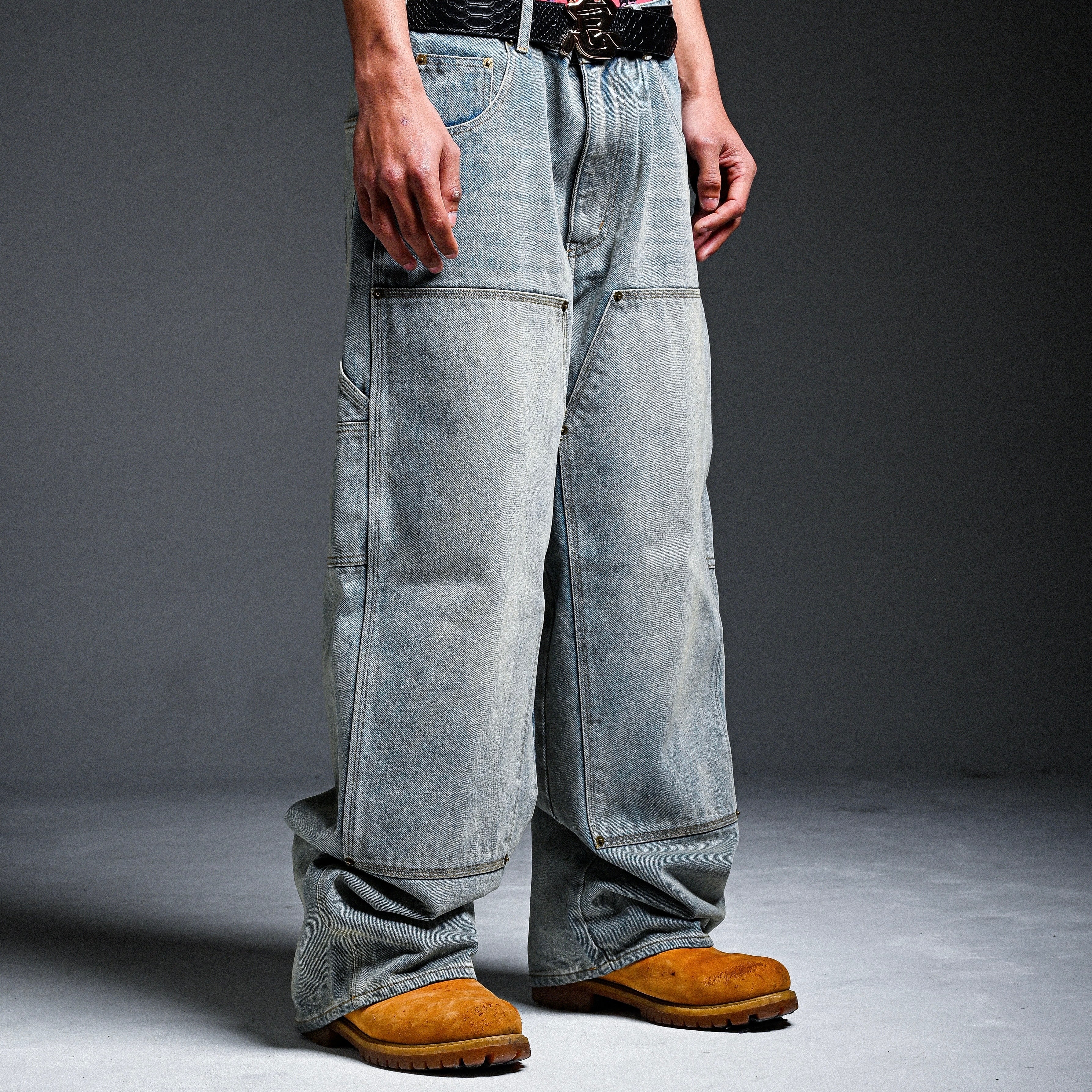 Dallclothingデニム CROWN LOGO WASHED DOUBLE KNEE BAGGY DENIM | DALL