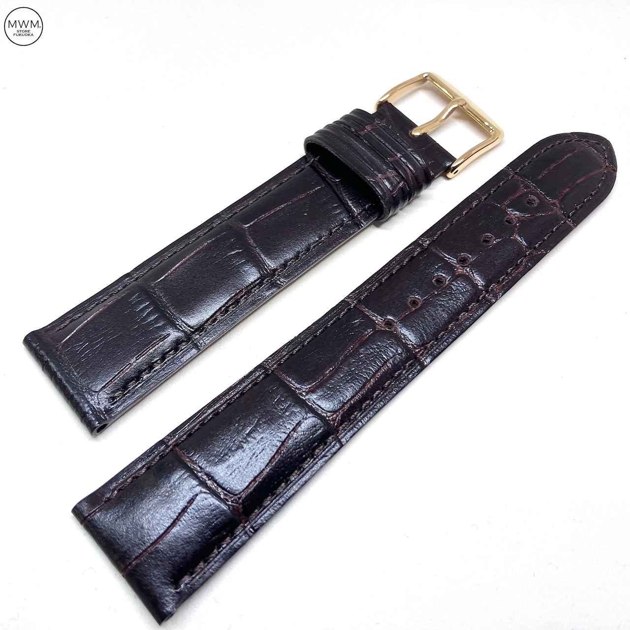 BAMBI 本革 クロコダイル型押し ダークブラウン ゴールドバックル 20mm 腕時計ベルト