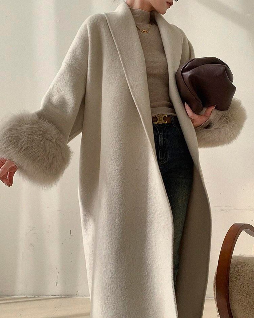 ルーズ袖ファーコート A24189