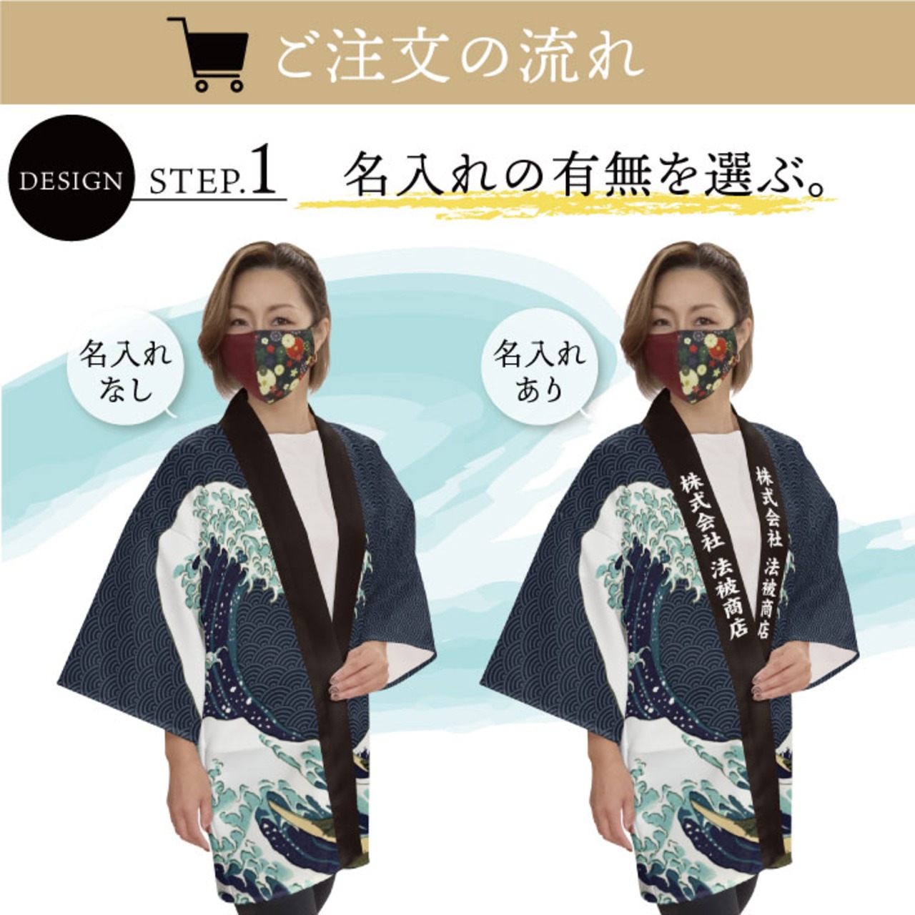 【受注生産】 ハッピ｜襟名入れ有 大売出し 神奈川沖浪裏