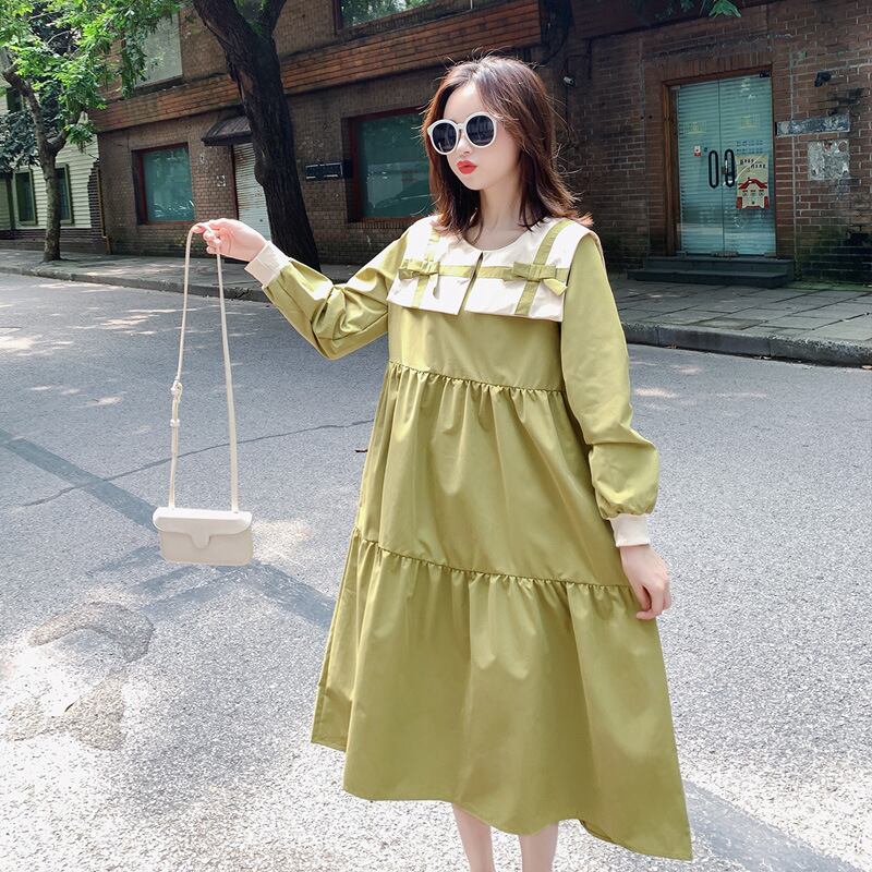 【新作】【送料無料】 マタニティウェア2020秋と冬の新しい綿とリネンのスクエアネックドレス年齢を減らすミドル丈のファッションマタニティドレス-アリババ コットン オータム 秋物 ウィンター 冬物 スクウェア expec294730945505