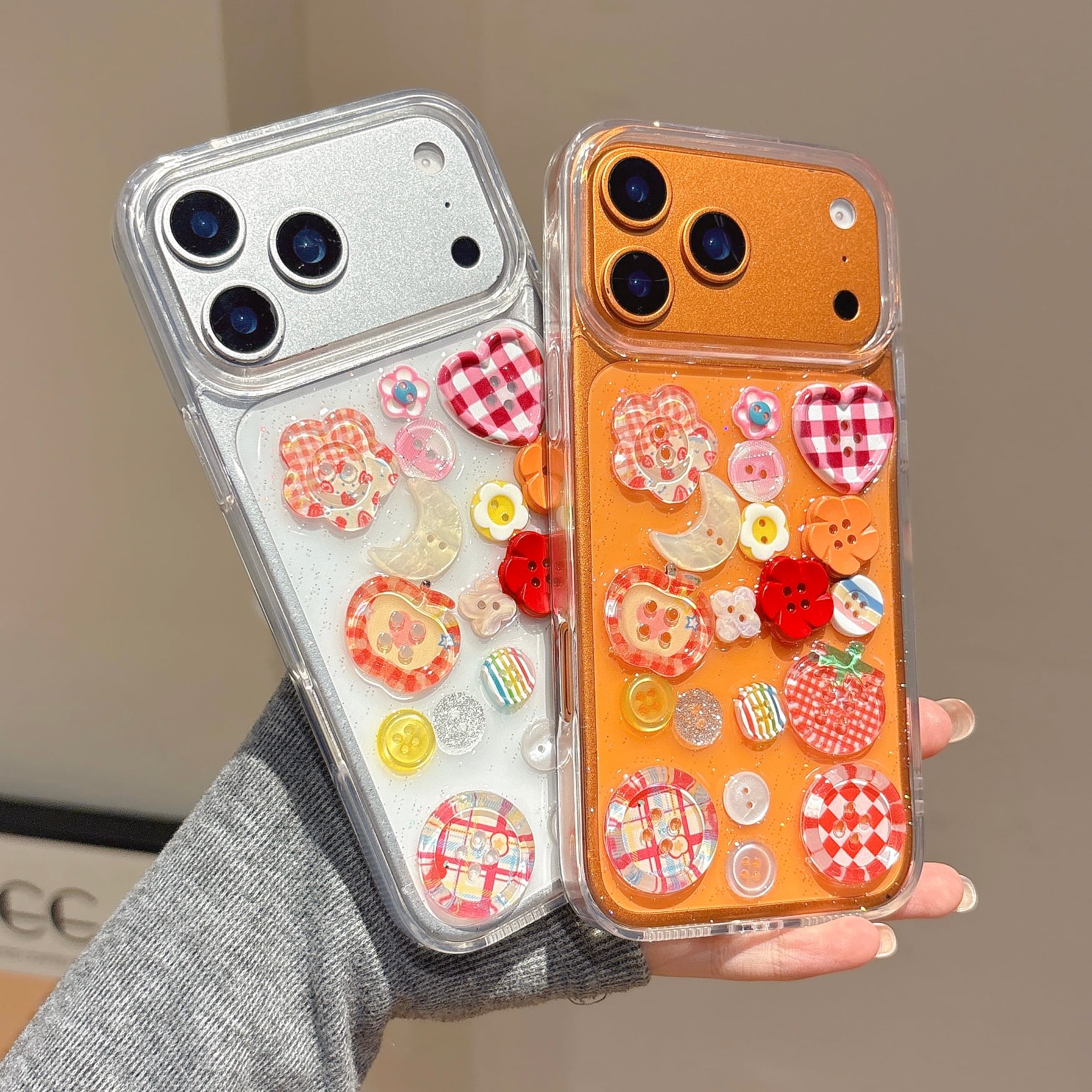 クリア iphone 17 16 15 14 13 12 ケース 花型ボタン ぷっくり