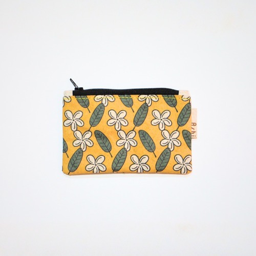 Ashi｜亜紙 Flat Pouch S＊Yellow Champey プルメリア柄 紙ポーチ  バナナ ハンドメイド