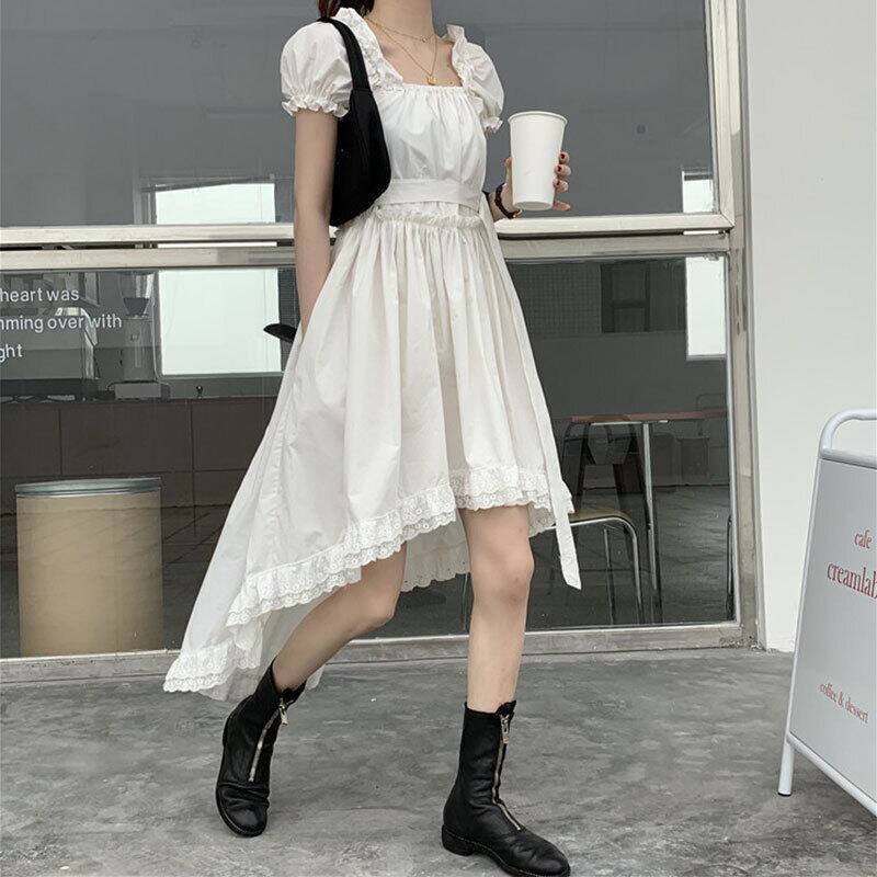 ホワイトカラードレス レディースサマーウェスト薄手スカート 夏物 スクウェア 萌量不足7689145222