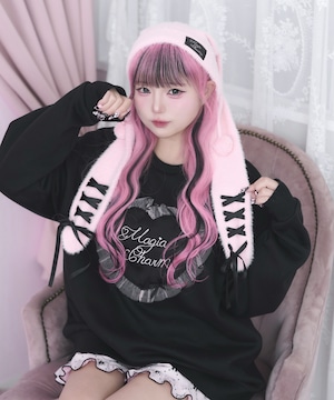 レースアップうさみみニット帽(ピンク)